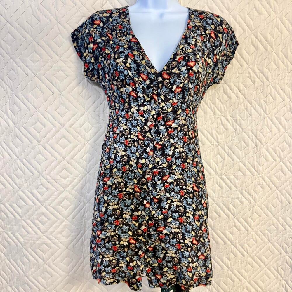 Ten Sixty Sherman Black floral ditsy mini dress RAYON summer vacation tropical